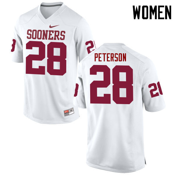 Women Oklahoma Sooners #28 Adrian Peterson College Football Jerseys Game-White